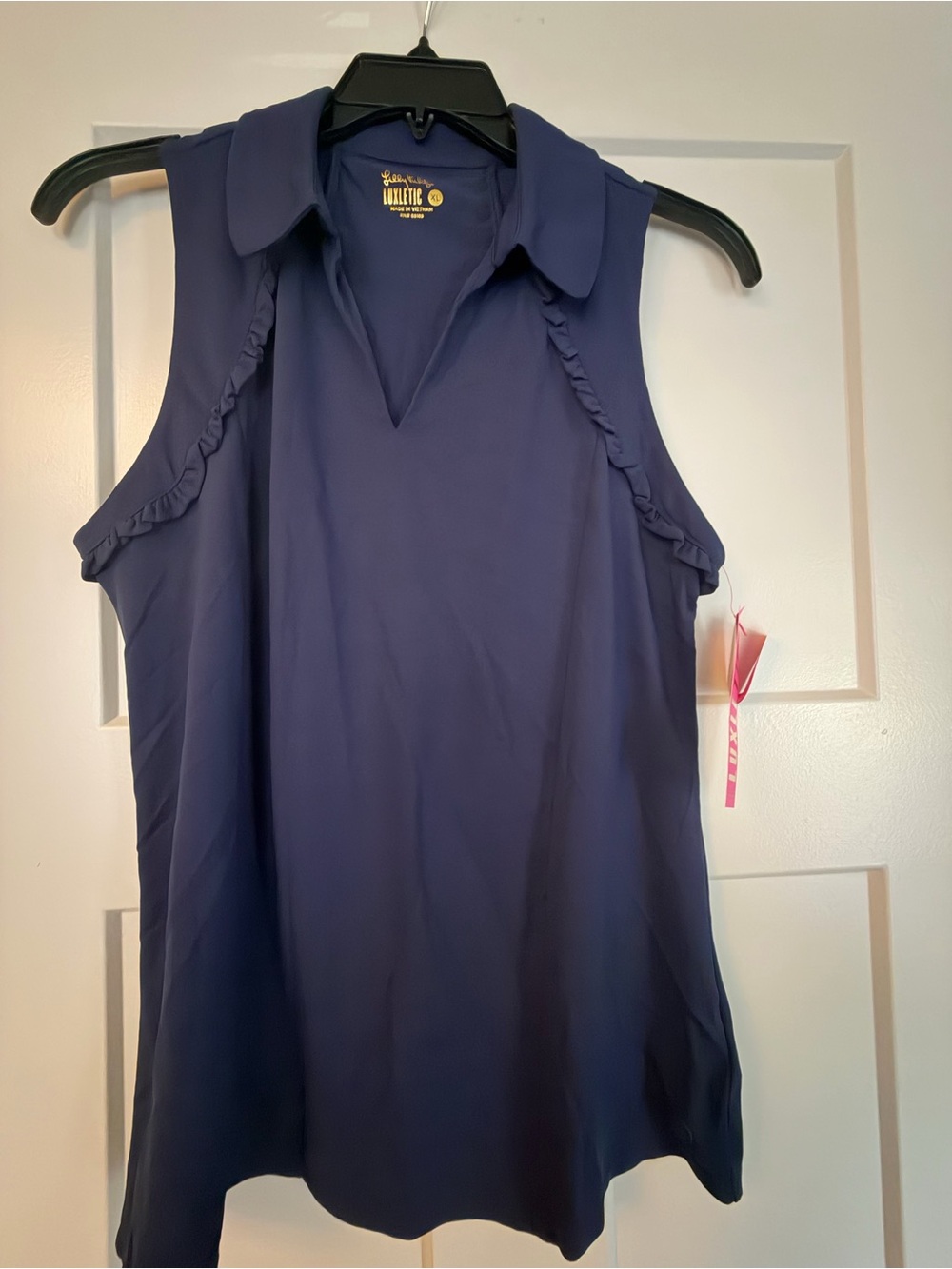 Lilly Pulitzer MARTINA POLO UPF 50+ Ruffle-Trim Collared Top - True Navy NWT XL